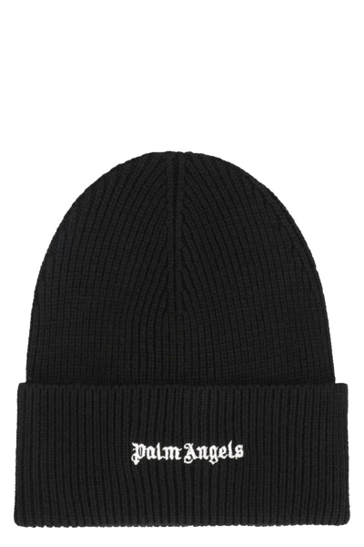 Palm Angels Ribbed Knit Beanie In Black