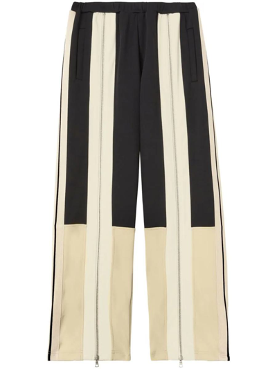 Palm Angels Zip-detailing Striped Trousers In Black