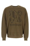 Palm Angels Organic Cotton Sweatshirt With Embroidered Monogram In Brown