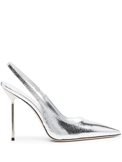 Paris Texas Lidia Metallic Leather Slingback Pumps In Silver