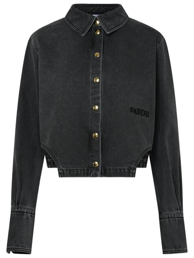 Patou Cut-out Cropped Denim Jacket In Grey