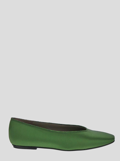 Pedro Garcia Slip In <p> Flat In Green Satin With Pointed Toe