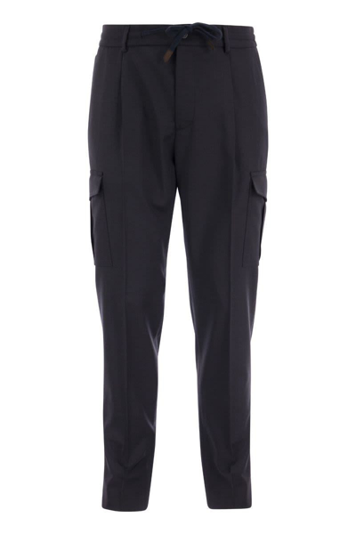 Peserico Cargo Trousers With Drawstring In Blue