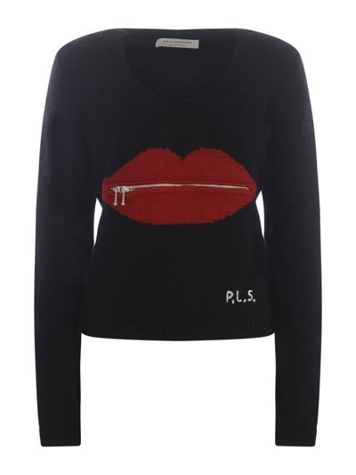 Philosophy Di Lorenzo Serafini Sweater Philosophy Red Lips In Virgin Wool In Black