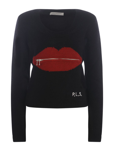 Philosophy Di Lorenzo Serafini Jumper Philosophy Red Lips In Virgin Wool In Black