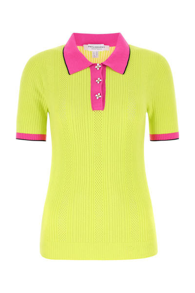 Philosophy Di Lorenzo Serafini Flower Buttons Stretch Knit Polo Shirt In Multi
