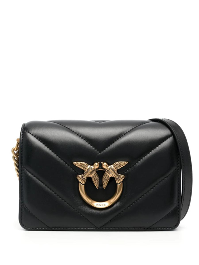 Pinko Love Quilted Crossbody Bag In Nero-antique Gold