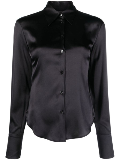 Pinko Long-sleeve Silk Shirt In Noir Limousine