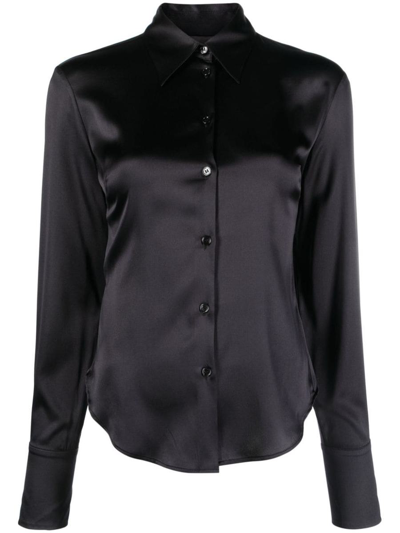 Pinko Long-sleeve Silk Shirt In Black