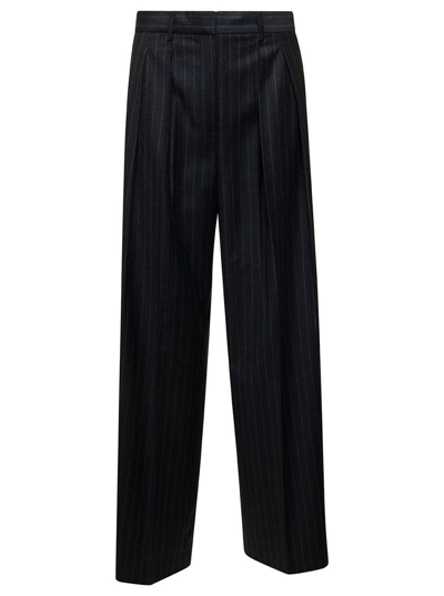 Theory Pinstriped Palazzo Trousers In Black