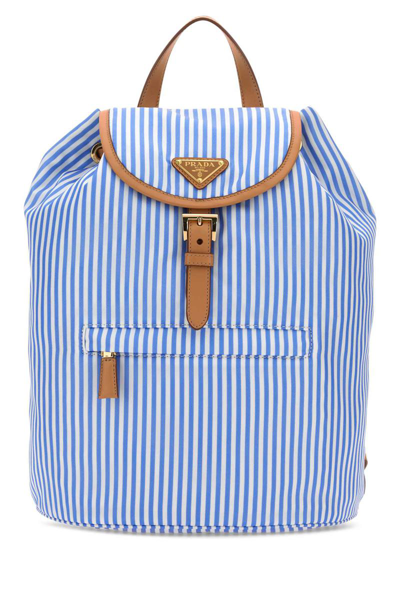 Prada Logo Plaque Striped Backpack In Multicolor