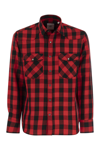 Pt Torino Checked Shirt In Cotton And Linen Blend In Red/black