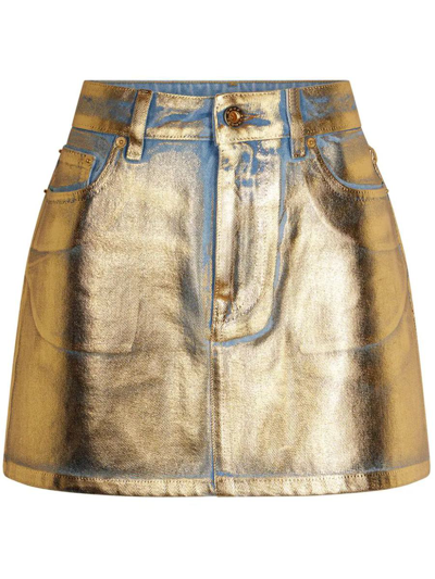 Rabanne Metallic Denim Mini Skirt In P Dark Gold
