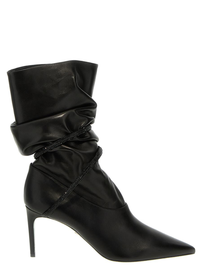 René Caovilla Rhinestone Nappa Ankle Boots In Black