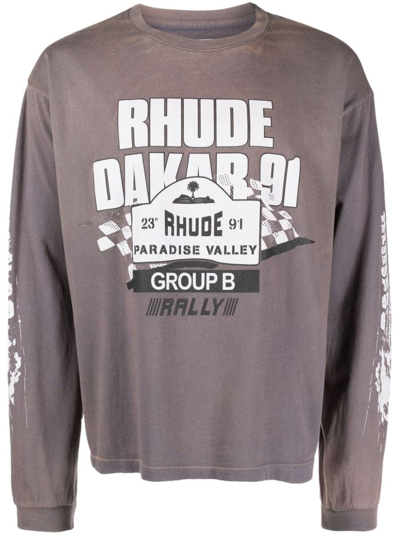 Rhude Dakar 91 Logo-print Cotton-jersey Sweatshirt In Vintage Grey