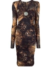 Roberto Cavalli Ruched Animal-print Midi Dress In Rust