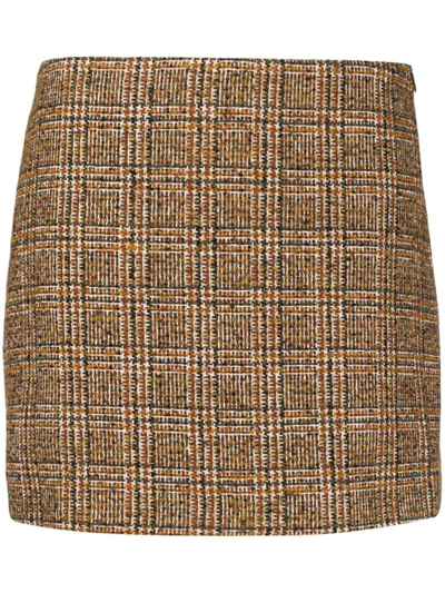 Rodebjer Seine Checkered Miniskirt In 2531 Caramel Brown
