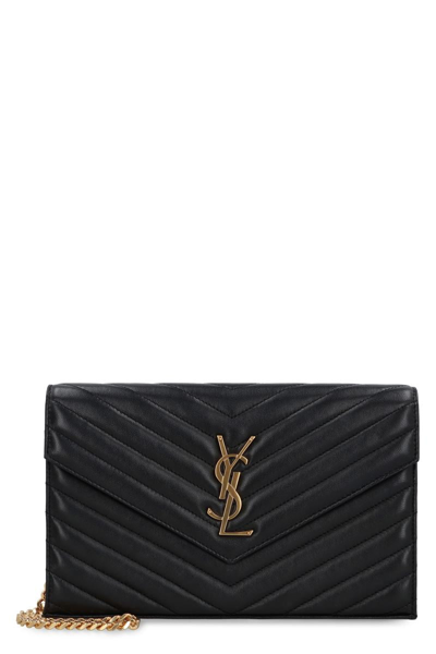 Saint Laurent Cassandra Quilted Lambskin Leather Wallet On Chain In Black