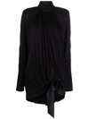 Saint Laurent High-neck Draped Minidress In Black
