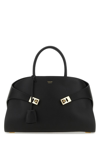 Ferragamo Hug M' Black Handbag With Logo And Gancini Buckle In Leather In Black