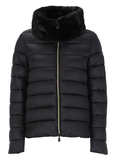 Save The Duck Padded Jacket With Logo In Black