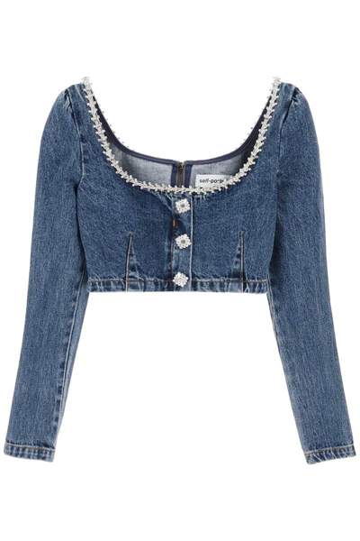 Self-portrait Denim Top In Navy