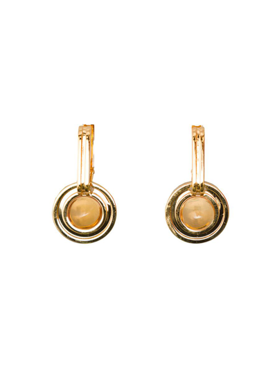 Leda Madera Sophia Gold Plated Brass Earrings With Stone  Woman In Grey