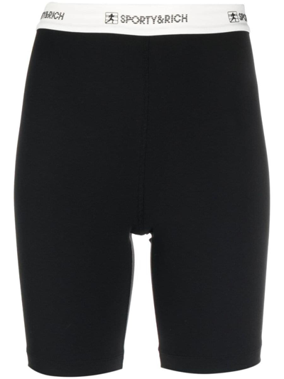 Sporty And Rich Sporty Rich Logo Band Cycling Shorts In Black
