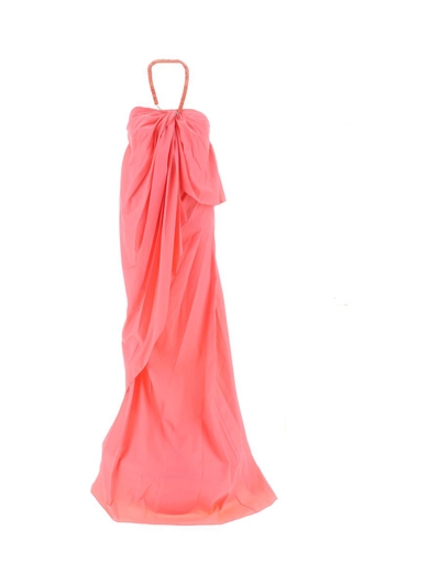 Staud Gathered Halterneck Maxi Dress In Coral Pink