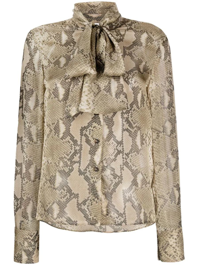 Stella Mccartney Python-print Silk Shirt In Brown