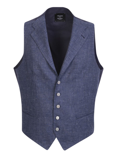 Tagliatore Virgin Wool Button-up Waistcoat In Blue