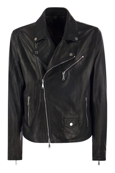 Tagliatore Notched Long-sleeve Leather Jacket In Black