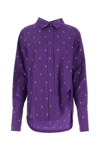 Attico Diana Logo Print Oversize Split Hem Cotton Button-up Shirt In Purplelightgreen