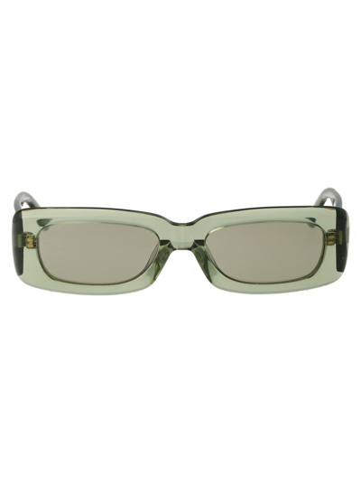 Attico X Linda Farrow Mini Marfa Rectangular Sunglasses In 18 Green Gold Green