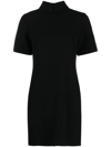 Theory Short-sleeve Rolled-neck Admiral Crepe Mini Dress In Black