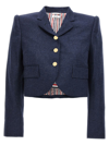 Thom Browne Cropped Flannel Jacket Blazer And Suits Blue In Blue
