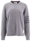 Thom Browne Wool Crew-neck Sweatshirt With Embroidered Sleeve Detail In Grey