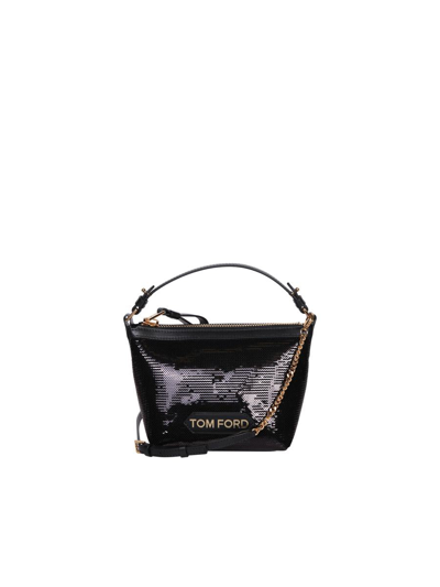Tom Ford Logo-plaque Sequin Tote Bag In Black