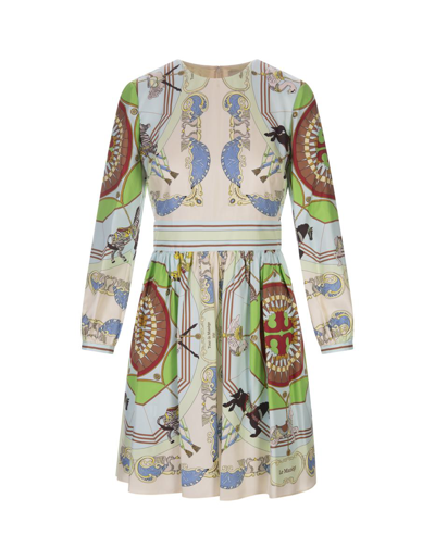 Tory Burch Printed Blouson-sleeve Silk Mini Dress In Multicolor
