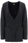 Totême Ribbed Wool Cardigan Charcoal Melange In Grey