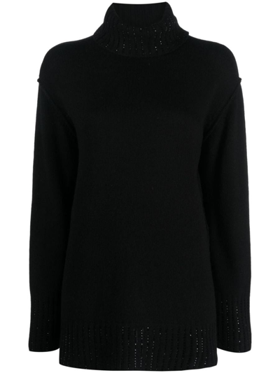 Twinset Rhinestone-embellished Roll-neck Jumper In Black