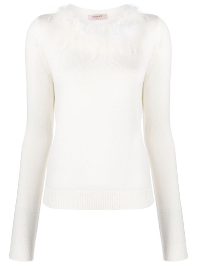 Twinset Faux Fur-trim Knitted Top In White