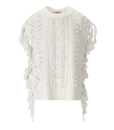 Twinset White Poncho Sweater With Stones