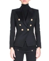 Balmain Black Double-breasted Jacket With Branded Buttons And Asymmetric Cut In Wool Woman In Black