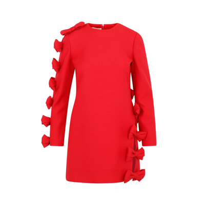 Valentino Cutout Crepe Couture Mini Dress W/bows In Rosso