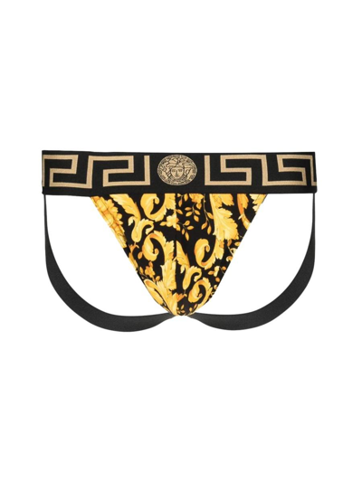 Versace Barocco-print Cotton Jockstrap In Multicolour