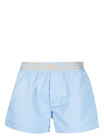 Versace Greca-border Swim Shorts In Blue