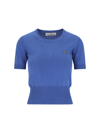 Vivienne Westwood Fitted Short-sleeved Top With Embroidered Emblem In Blue