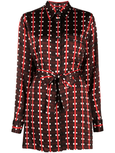 Wales Bonner Check-print Tie-waist Blouse In Brown And Red