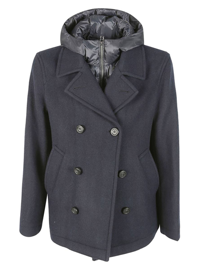 Woolrich Double Breasted Hooded Coat In Blue